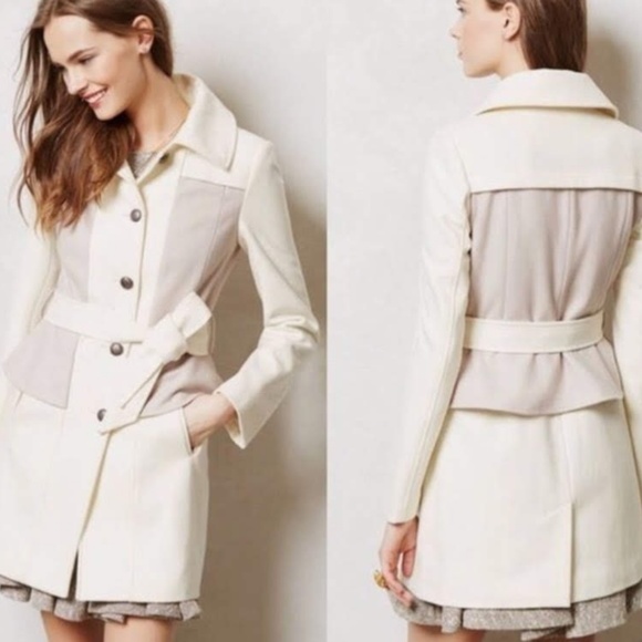 Anthropologie Jackets & Blazers - Anthropologie Elevenses Cream Peplum Peacoat Sz. 2